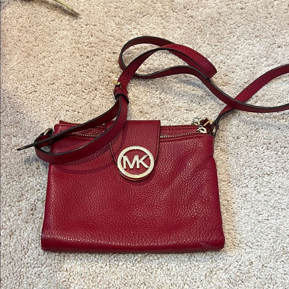 Michael Kors Burgundy Leather Crossbody Bag